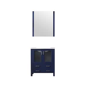 Volez 30 in. W x 18 in. D Single Bath Vanity in Navy Blue with Marble Top and Mirror