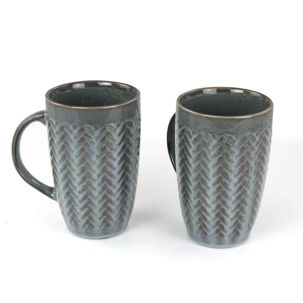 22 oz White and Gray Ceramic Stoneware Mug Set of 4