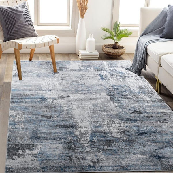 5ft. x 8ft. Abstract Blue/ Ivory/ Tan Area Rugs