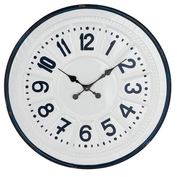 CosmoLiving by Cosmopolitan Large Round Farmhouse Style Dark Teal and White Metal Wall Clock 27 in. x 27 in.