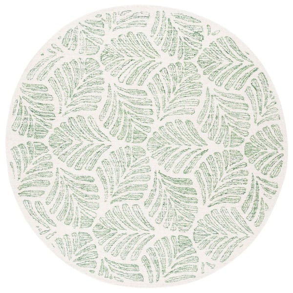 Jardin 6 ft. x 6 ft. Round Ivory/Green Oversized Leaves Area Rug
