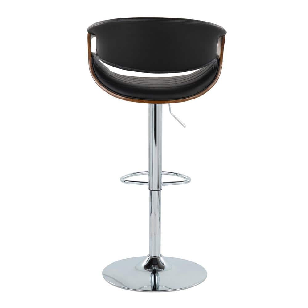 Symphony Black Faux Leather Adjustable Swivel Barstool Set with Chrome and Walnut Wood