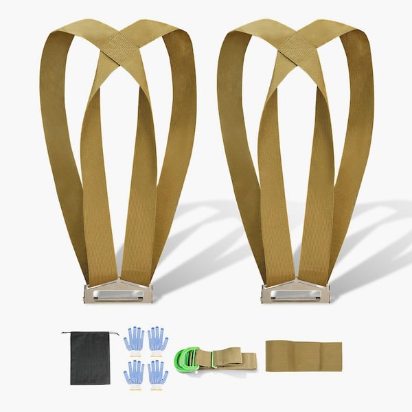 Moving Straps, 2-Person Lifting and Moving System with 2 Harness Straps, 1 Load-bearing Strap & 1 Handheld Strap