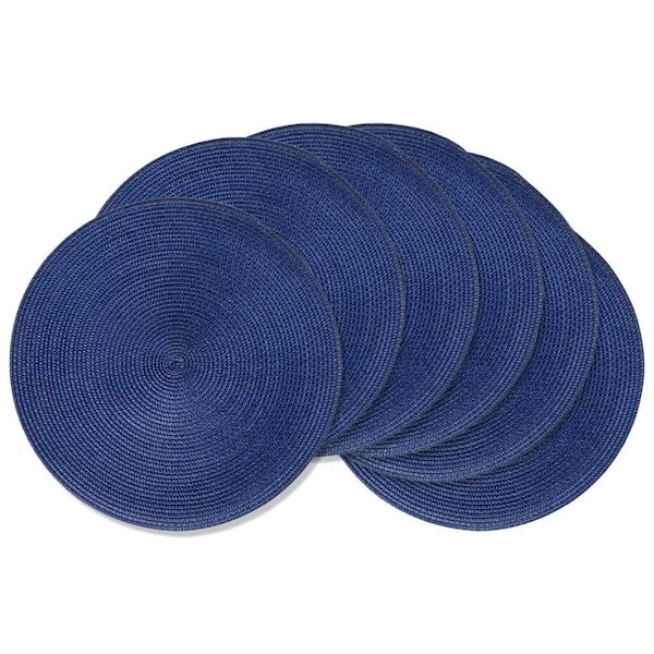 15 in. x 15 in. Navy Blue Polypropylene Round Placemats, Heat Resistant Washable Non-Slip (Set of 6)