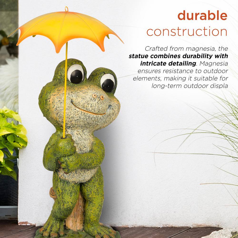 Green Frog Garden Statue with Yellow Umbrella, 23"