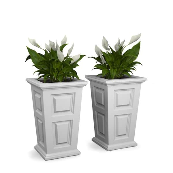 Mayne Wyndham 24 in. Tall Self-Watering White Resin Polyethylene Planter (2-Pack)