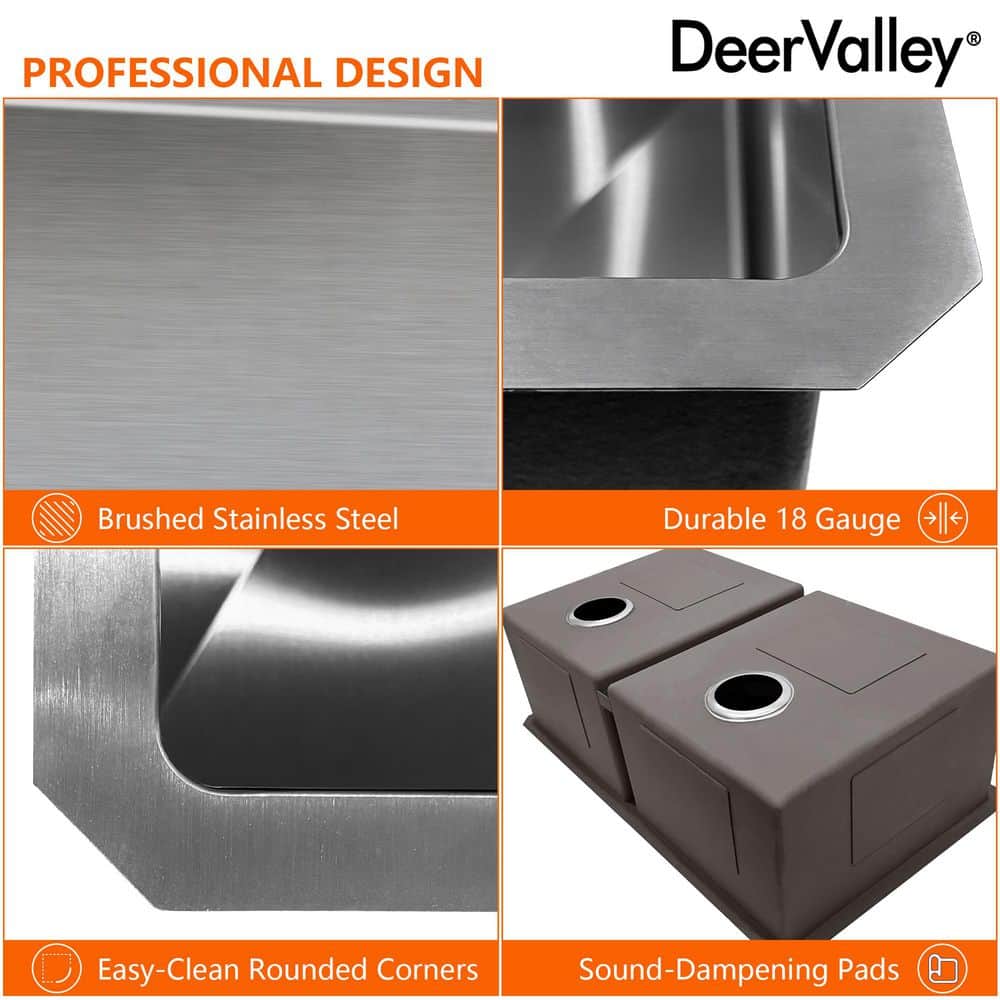 DeerValley 33'' Stainless Steel Double Bowl Undermount Kitchen Sink