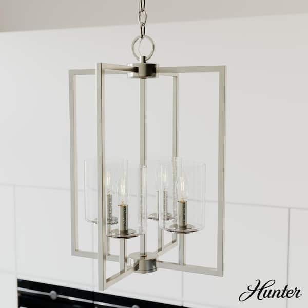 Hunter Kerrison 4-Light Brushed Nickel Island Pendant Light with Seeded Glass Shades