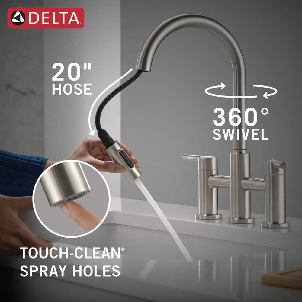 Stainless Steel Dual Handle Pull-Down Kitchen Faucet