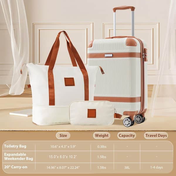 LIVACA 3-Piece Cream Lightweight ABS Plastic Hardshell Spinner TSA