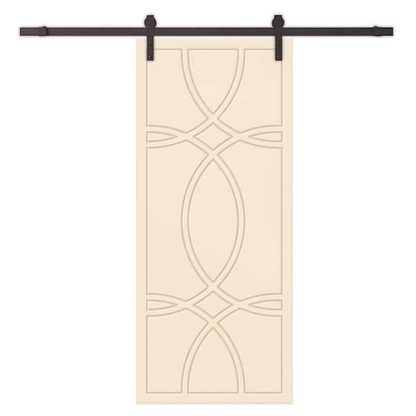 CALHOME 30 in. x 80 in. Beige Stained Composite MDF Paneled Interior Sliding Barn Door with Hardware Kit