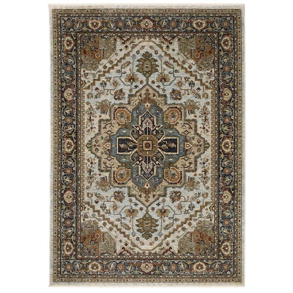 AVERLEY HOME Ambrose Ivory/Blue 8 ft. x 11 ft. Traditional Oriental Medallion Polyester Fringe Edge Indoor Area Rug