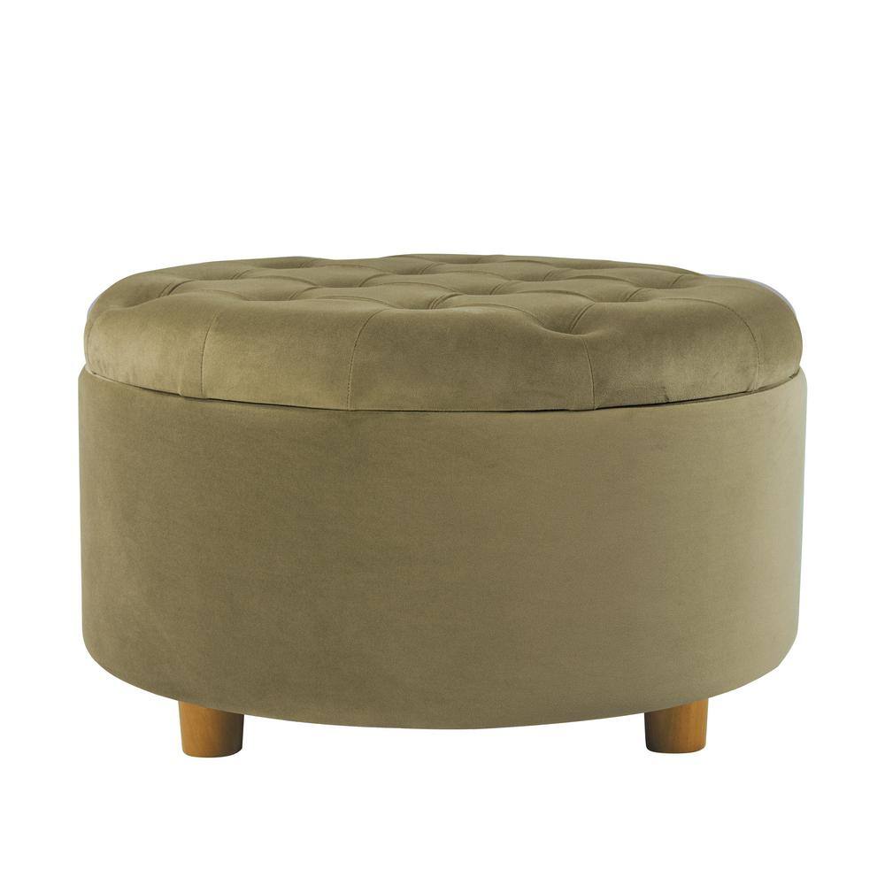 Sage Green Velvet Tufted Round Storage Ottoman