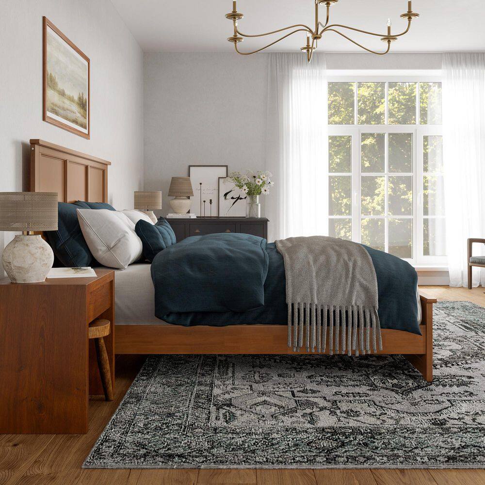 Charlotte King Light Toffee Wood Platform Bed with Headboard