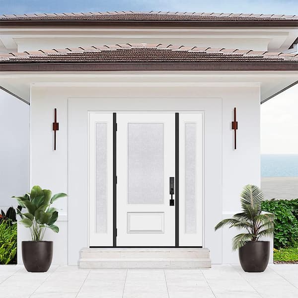 Palisade 64in. x 80in. 3/4L Microgranite Impact Glass LHIS Unfinished Fiberglass Prehung Front Door w/Dbl-12in. SL4-9/16