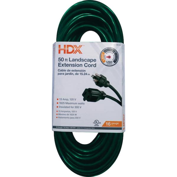 HDX 50 ft. 16/3 Indoor/Outdoor Landscape Extension Cord, Green