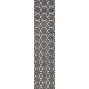 Trellis Frieze Geometric Dark Gray 2 ft. x 8 ft. 8 in. Area Rug