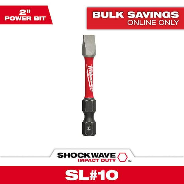SHOCKWAVE Impact Duty 2 in. x 1/4 in. Slotted SL#10 Alloy Steel Screw Driver Bit (1-Pack)