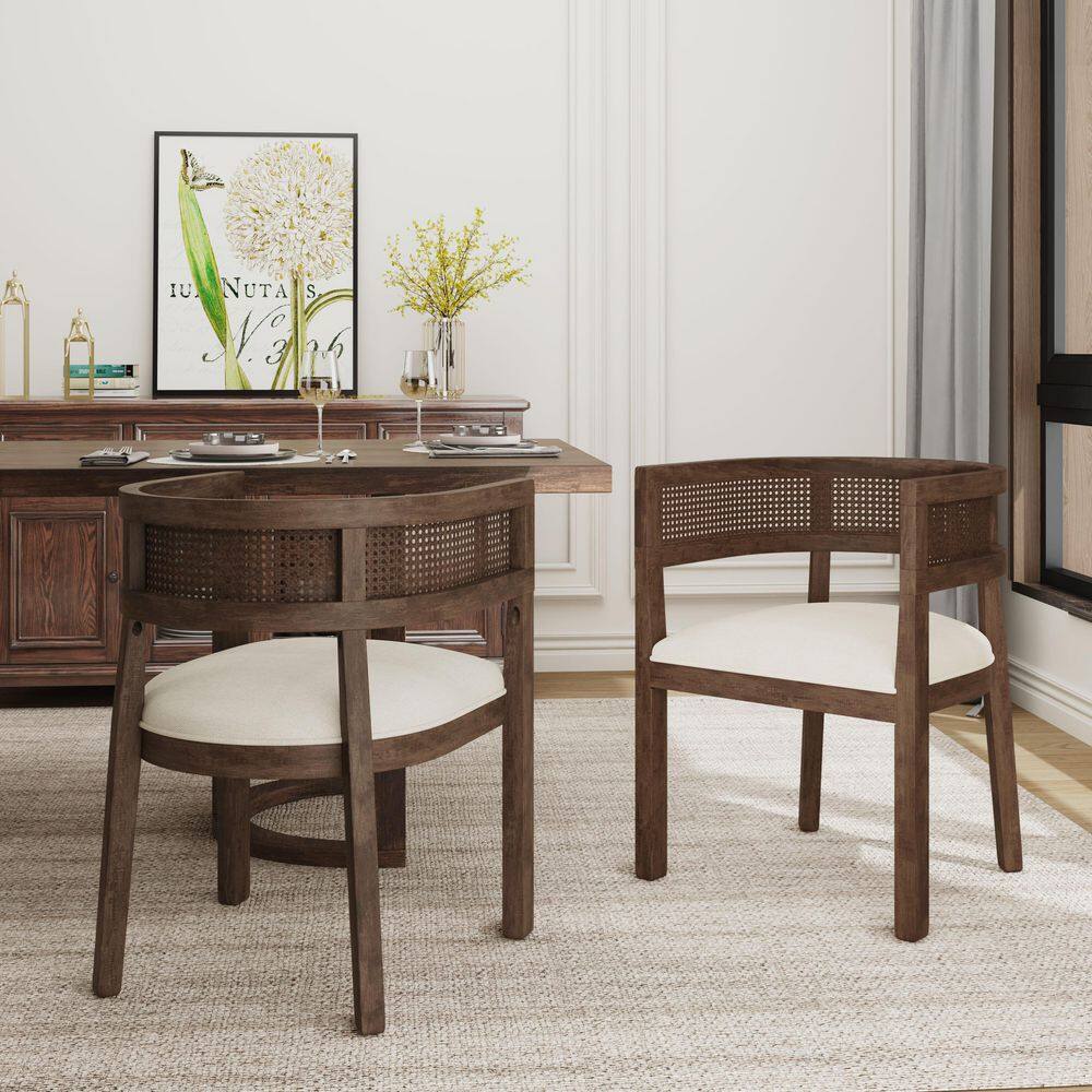 High-end Lines Walnut and Beige Solid Rubberwood Frame Fabric Padded Dining Chairs (Set of 2) price history on PriceWatchPro