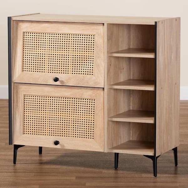 Baxton Studio Malcolm Oak Borwn Wood 2-Door Shoe Storage Cabinet