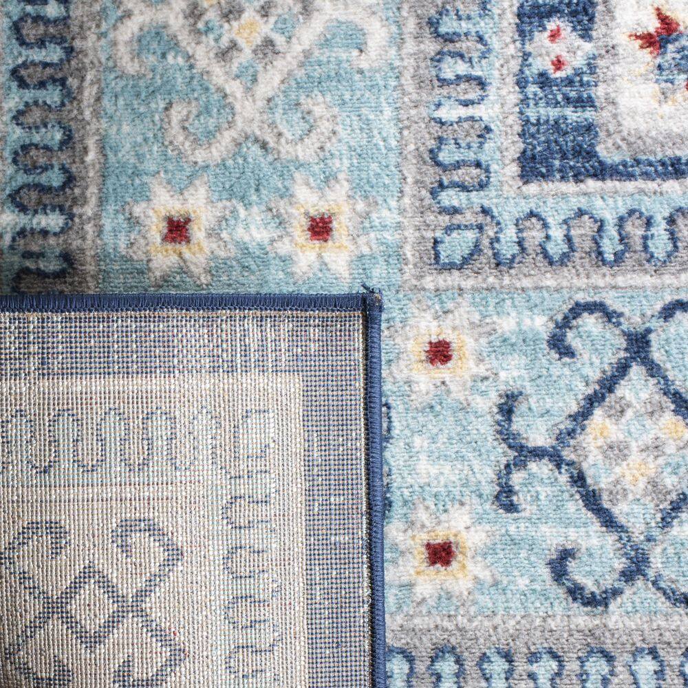 Blue and Cream Geometric Synthetic Runner Rug 2' x 8'