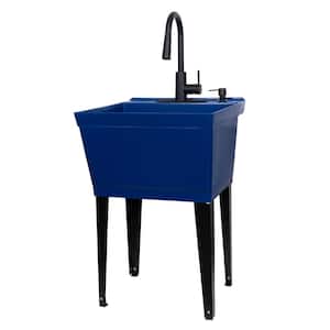 Complete 22.875 in. x 23.5 in. Blue 19 gal. Utility Sink Set with Black Metal Hybrid Faucet and Soap Dispenser