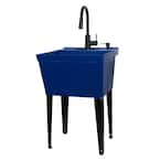 Complete 22.875 in. x 23.5 in. Blue 19 gal. Utility Sink Set with Black Metal Hybrid Faucet and Soap Dispenser