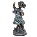 Solar Lantern Girl in Bronze Look Garden Statue
