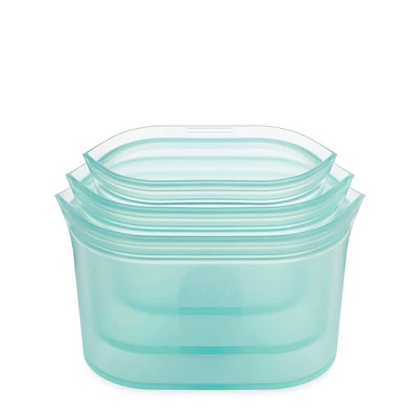 Zip Top Reusable Platinum Silicone Containers - Set of 8 - Teal