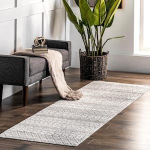 Audrey Machine Washable Geometric Moroccan Ivory 3 ft. x 8 ft. Runner Rug