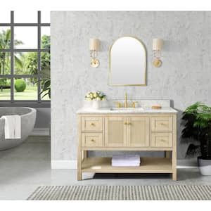 Arcott 49 in W x 22 in D x 35 in H Single Sink Fluted Bath Vanity in Natural Wood With Carrara Marble Top
