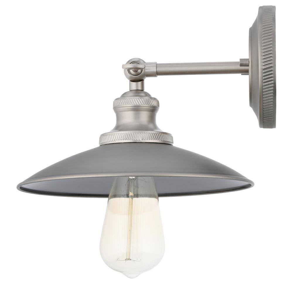 Antique Nickel Adjustable Swivel Wall Sconce with Brass Accents