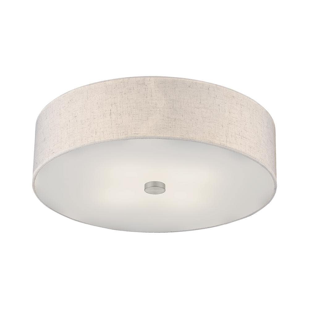 Elegant Brushed Nickel 4-Light Semi-Flush Mount with Oatmeal Fabric Shade