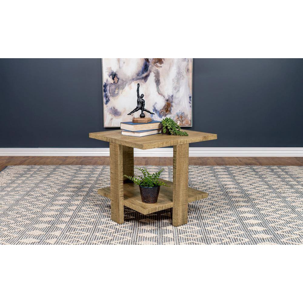 Rustic Mango Brown Square Wood End Table with Shelf