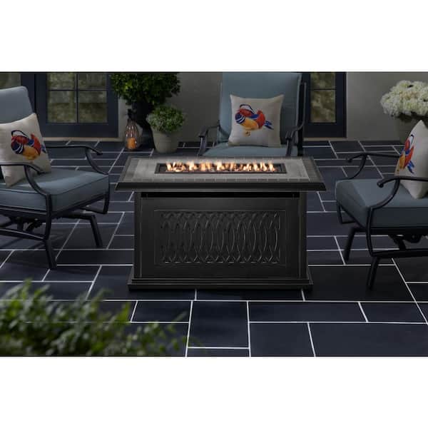 Home Decorators Collection St. Charles 25.98 in. x 25 in. Rectangular Steel Propane Gas Black Fire Pit