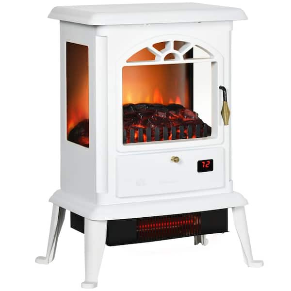 Siavonce 23 in. Freestanding Fire Place Heater Stove with Realistic Log Flame, Adjustable Temperature, Timer, White