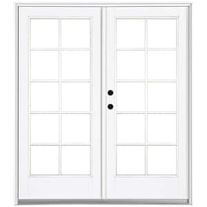 60 in. x 80 in. Fiberglass Smooth White Right-Hand Inswing Hinged Patio Door with 10-Lite SDL