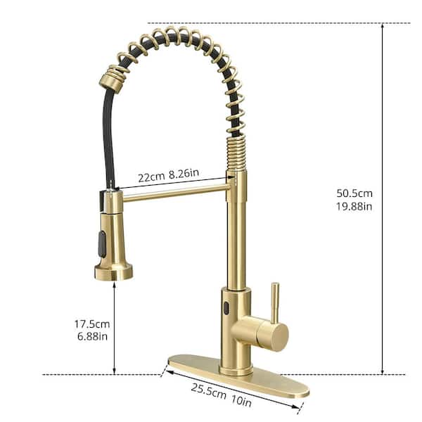 Single Handle Pull Down Sprayer Kitchen Faucet Commercial Spring Faucet with Touchless Sensor in Brushed Gold