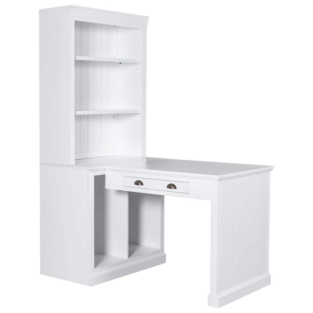 83.4 in. Tall White Wood Workstation with Storage Shelf, Bookshelf with Wri