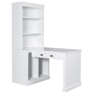 83.4 in. Tall White Wood Workstation with Storage Shelf, Bookshelf with Writing Desk, Bookcase
