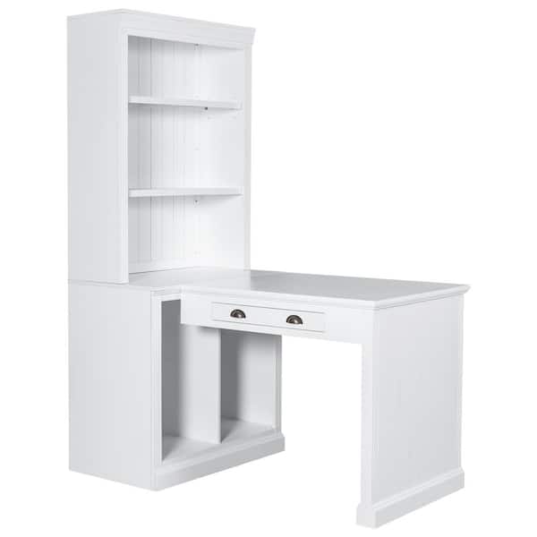 CSC DECOR INC 83.4 in. Tall White Wood Workstation with Storage Shelf, Bookshelf with Writing Desk, Bookcase