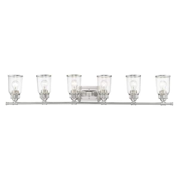 Livex Lighting Billingham 47.5 in. 6-Light Brushed Nickel Vanity Light with Clear Seeded Glass