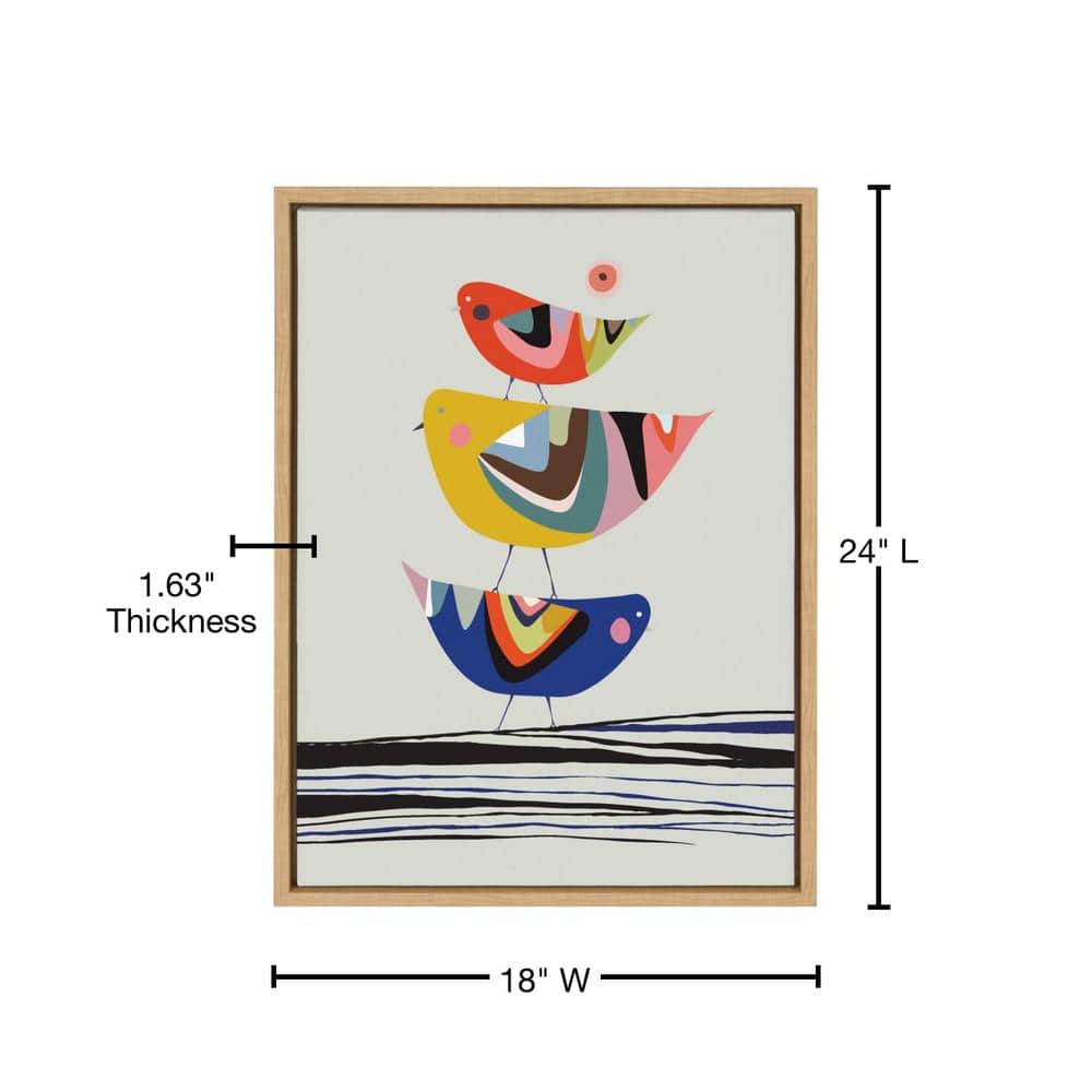 Colorful Birds Stacked Canvas Print with Natural Frame