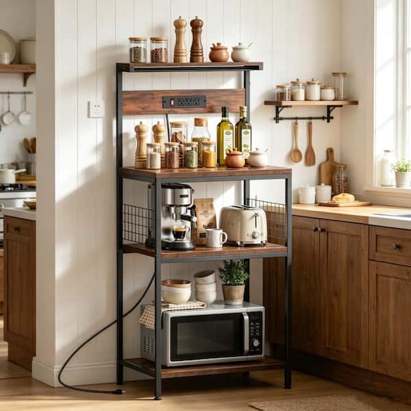 Wonder Home Rack WONDER COMFORT Freestanding Rustic Brown 23.6 in. x 51.8 in. 4 Shelf ...