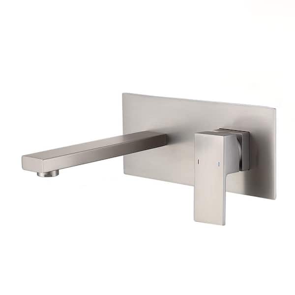 Fapully Modern Single Handle Wall Mount Bathroom Faucet in Brushed Nickel