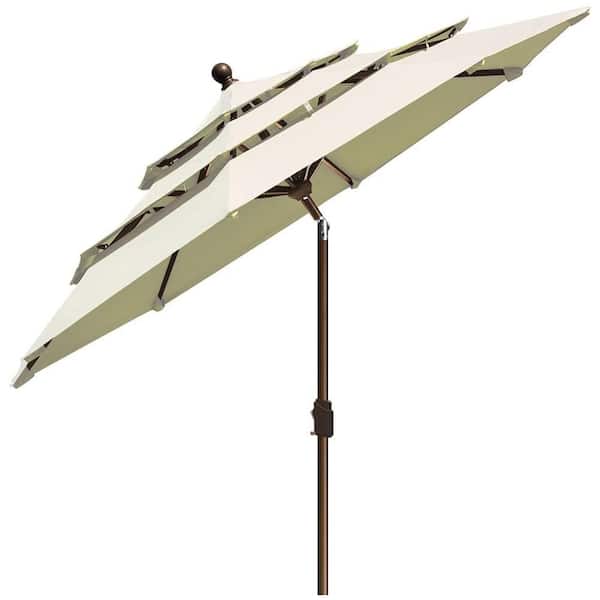 Tradesparker 9 ft. 3-Tiers Market Umbrella Patio Umbrella with Ventilation and 5-Years Non-Fading in Natural