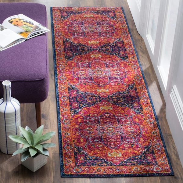 Evoke Fuchsia/Orange 2 ft. x 19 ft. Border Runner Rug
