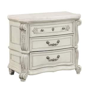 32.2 in. Ivory and Chrome 3-Drawers Wooden Nightstand