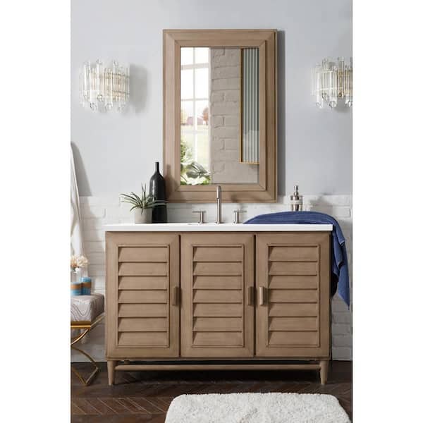 James Martin Vanities Portland 48.0 in. W x 23.5 in. D x 34.3 in. H Bathroom Vanity in Whitewashed Walnut with White Zeus Quartz Top