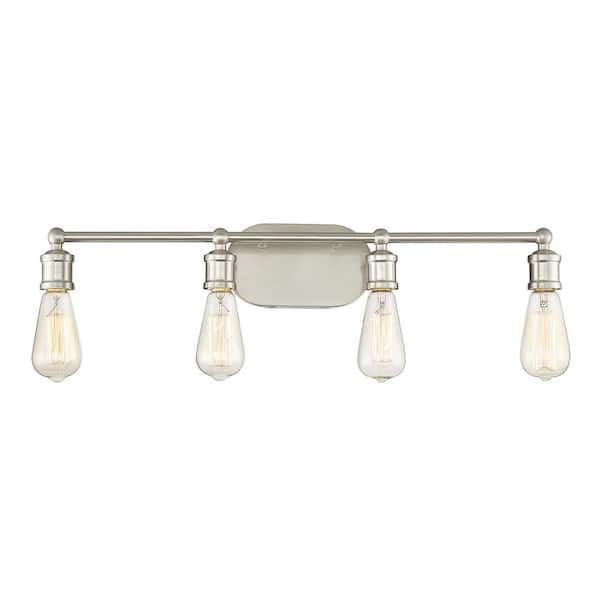 Savoy House 27 in. W x 4.5 in. H 4-Light Brushed Nickel Bathroom Vanity Light with Open Bulbs